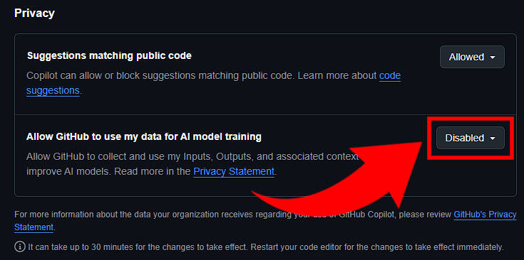 githubのオプトアウト設定 githubのオプトアウト設定