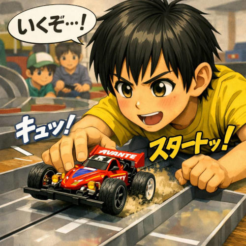 ミニ四駆をセットする子供
